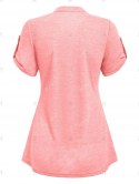 Short Sleeve Mock Button Heathered T-shirt