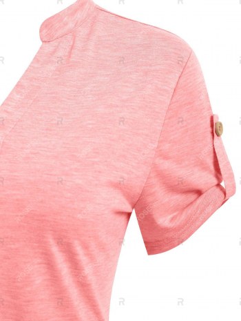 Short Sleeve Mock Button Heathered T-shirt