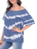 Side Slit Skew Neck Tie Dye Pocket Tee