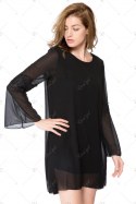 Simple Round Collar Long Sleeve Solid Color Asymmetrical Women's Dress