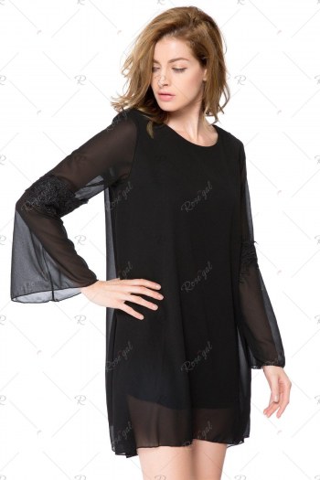 Simple Round Collar Long Sleeve Solid Color Asymmetrical Women's Dress