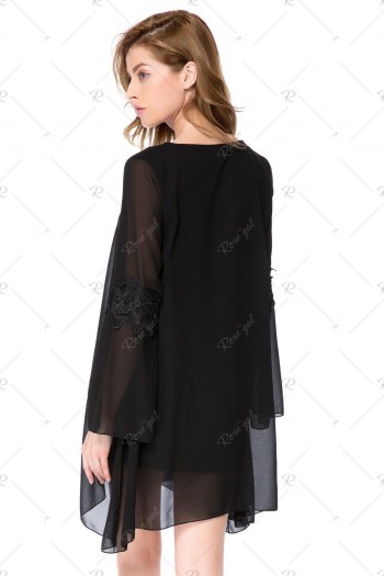 Simple Round Collar Long Sleeve Solid Color Asymmetrical Women's Dress