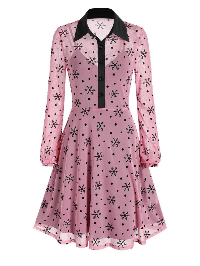 Snowflake Mesh Christmas Dress And Cami Dress Set