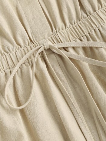 Solid Button Front Tie Shoulder Romper