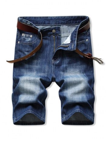 Solid Color Zip Fly Denim Shorts