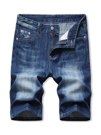 Solid Color Zip Fly Denim Shorts