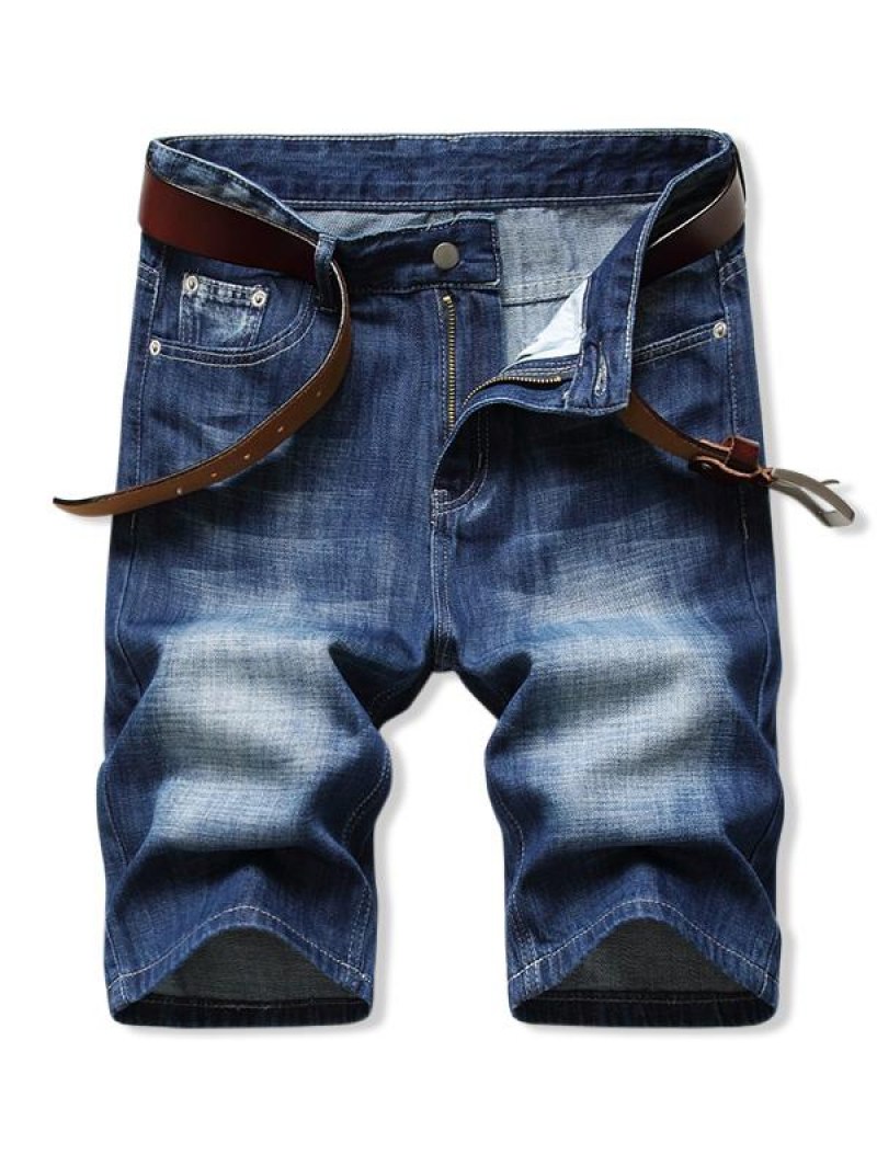 Solid Color Zip Fly Denim Shorts