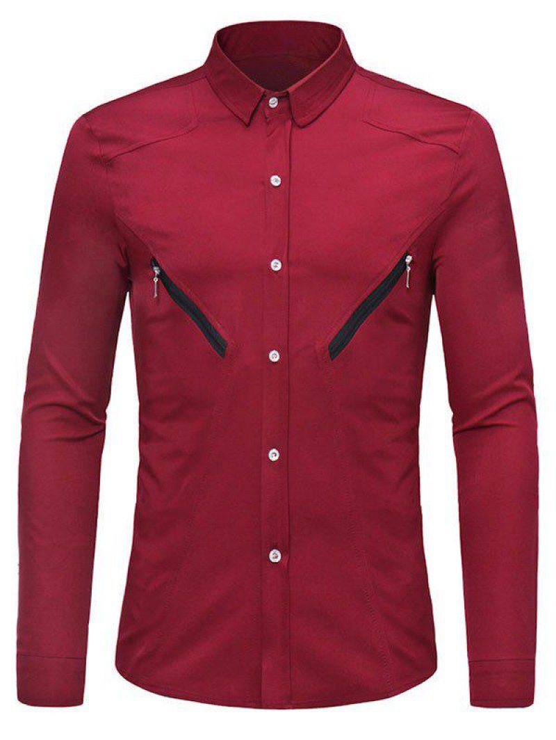 Solid Color Zipper Decoration Long-sleeved Shirt