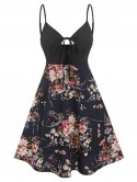 Spaghetti Strap Floral Print Keyhole Knotted Dress