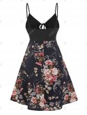 Spaghetti Strap Floral Print Keyhole Knotted Dress