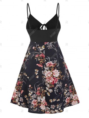Spaghetti Strap Floral Print Keyhole Knotted Dress