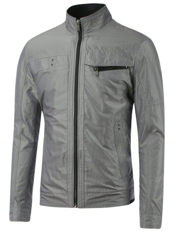 Stand Collar Small Grid Zipper Embellished Jacket