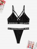 Strappy Mesh Panel Morningsex Graphic Bra Set