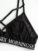 Strappy Mesh Panel Morningsex Graphic Bra Set