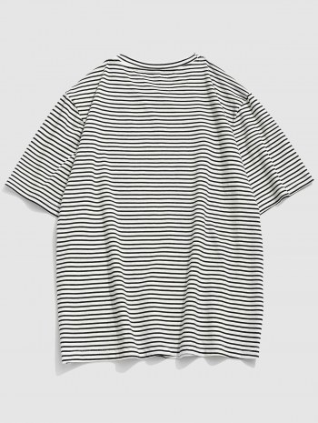 Stripe Print Rose Flower Letter Embroidered T-shirt