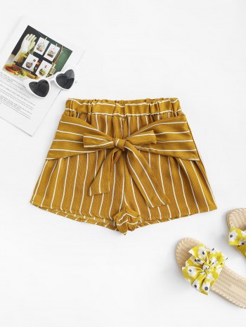 Striped Belted High Waisted Micro Shorts