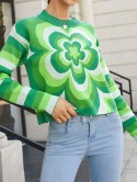 Striped Flower Slouchy Drop Shoulder Sweater
