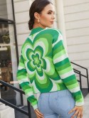 Striped Flower Slouchy Drop Shoulder Sweater