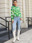 Striped Flower Slouchy Drop Shoulder Sweater