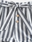 Striped Pocket Button Fly Belted Rolled Shorts
