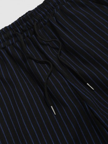 Striped Short Sleeves Shirt And Drawstring Shorts Set