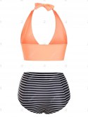 Striped Twist Halter High Rise Bikini Swimwear