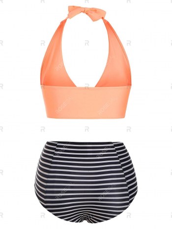 Striped Twist Halter High Rise Bikini Swimwear