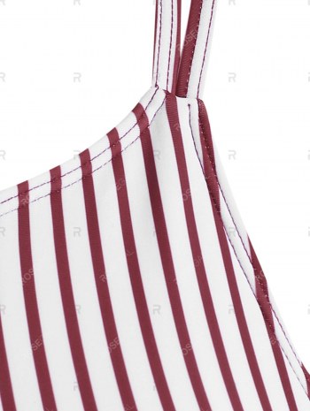 Stripes Daisy Print Lattice Criss Cross Tankini Swimwear