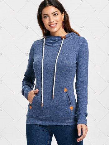 Stylish Hooded Long Sleeve Draped Spliced Women's Hoodie