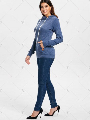 Stylish Hooded Long Sleeve Draped Spliced Women's Hoodie