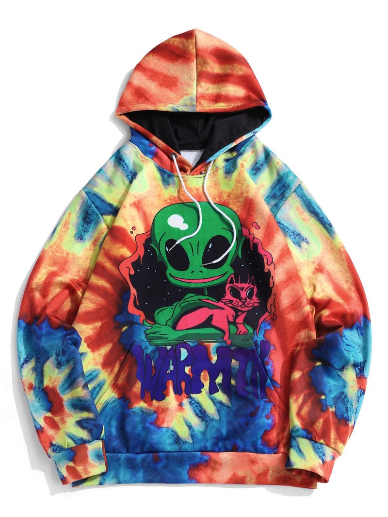 Tie Dye Et Cat Print Hoodie