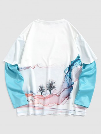 Tie Dye Mountain Sun Print Doctor Sleeve T-shirt