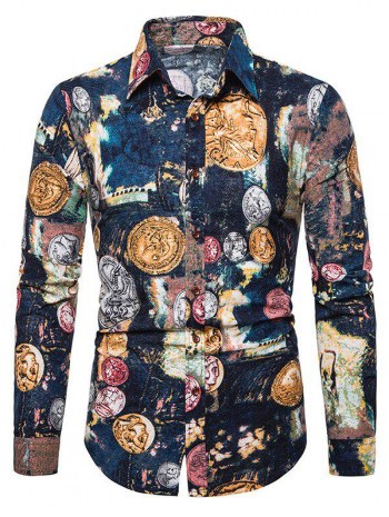 Tie Dye Portrait Print Button Up Lounge Shirt