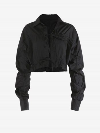 Tie Front Gathered Sleeve Crop Blouse