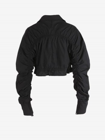 Tie Front Gathered Sleeve Crop Blouse