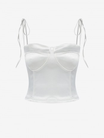 Tie Shoulder Cupped Corset Style Tank Top