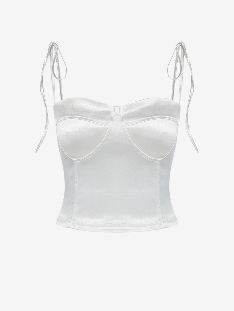 Tie Shoulder Cupped Corset Style Tank Top