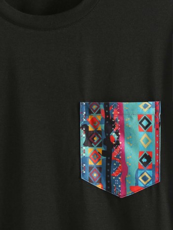 Tribal Print Front Pocket Design T-shirt