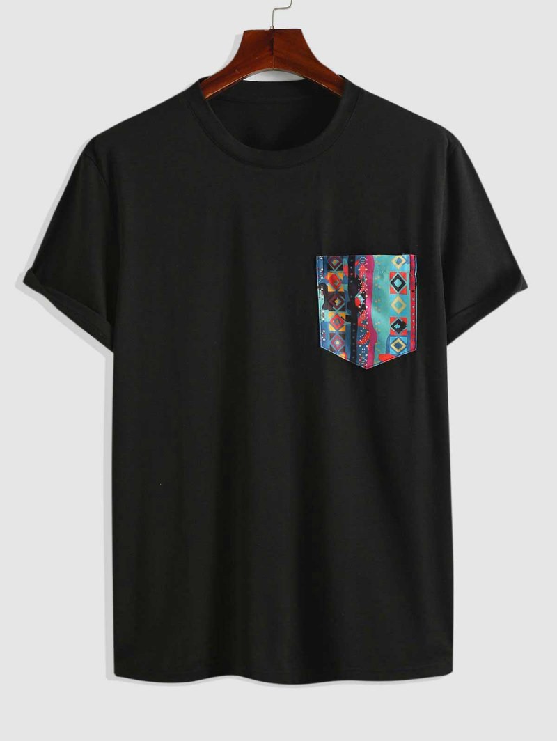 Tribal Print Front Pocket Design T-shirt