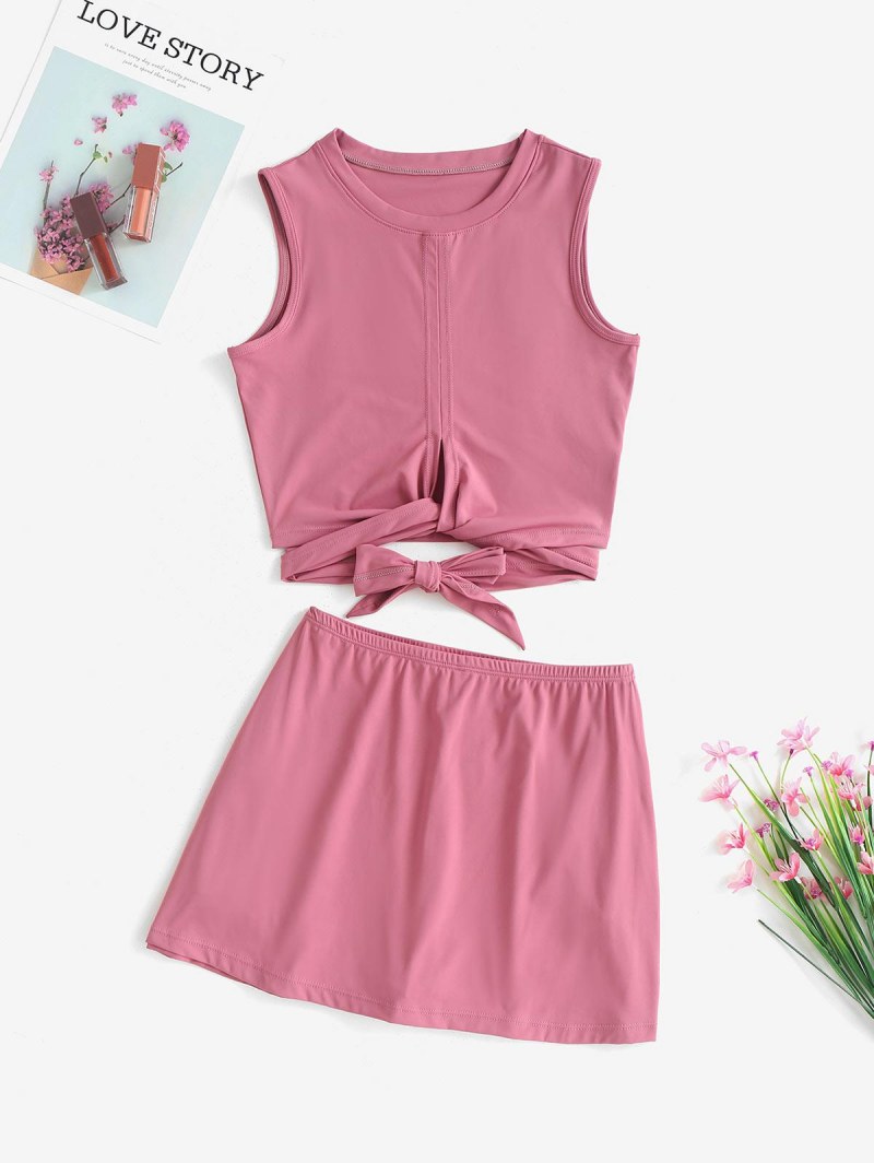 Twist Tie Back Sports Top And Skirt Set