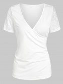 V Neck Lace Insert Surplice T-shirt