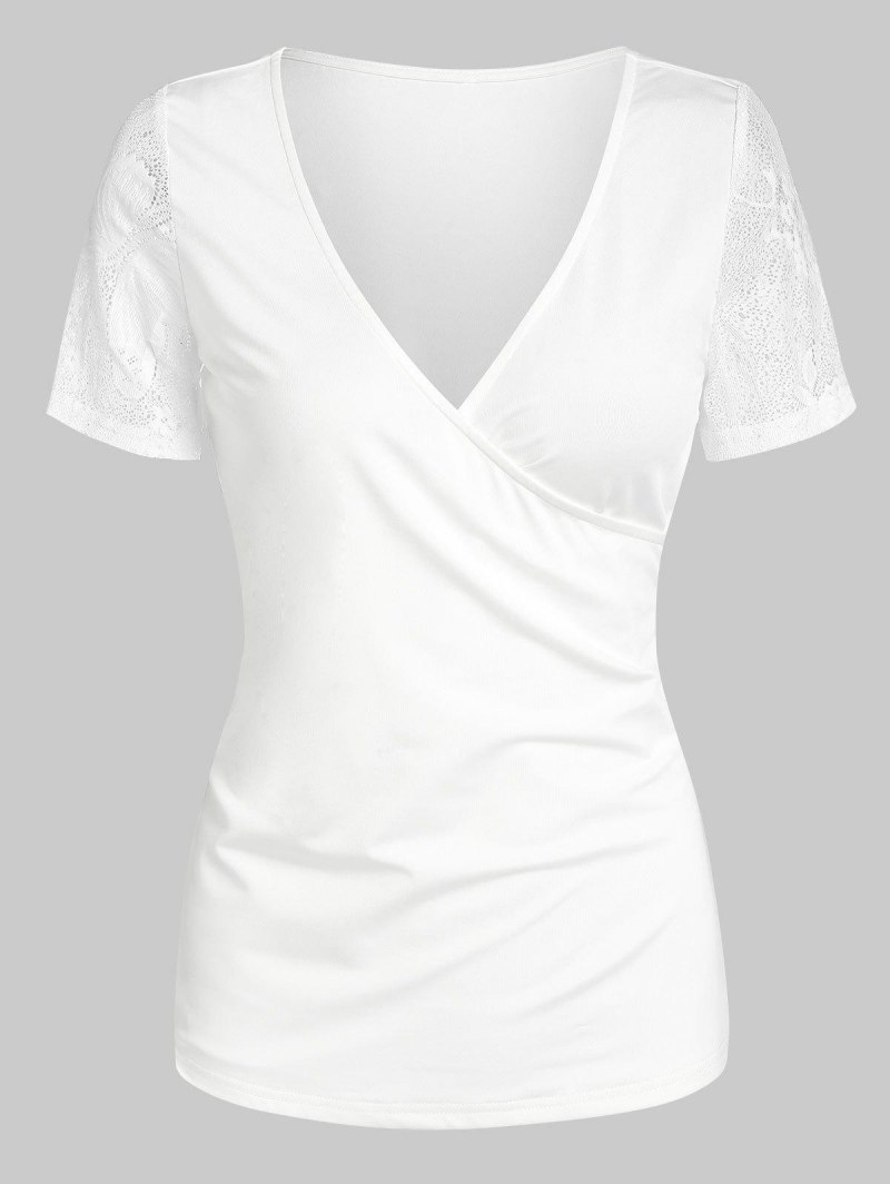 V Neck Lace Insert Surplice T-shirt