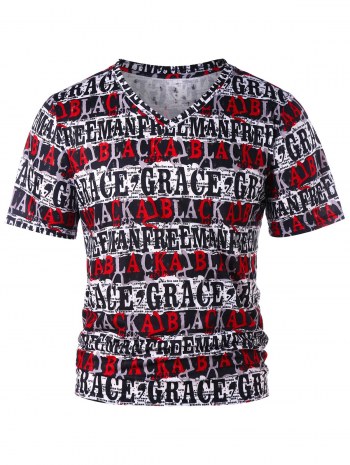 V Neck Letter Print Graphic Tee