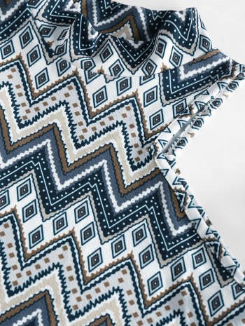 Zig Zag Geo One Sleeve Mock Neck Bodycon Dress