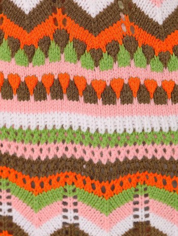 Zig-zag Striped Pointelle Knit Open Back Halter Dress